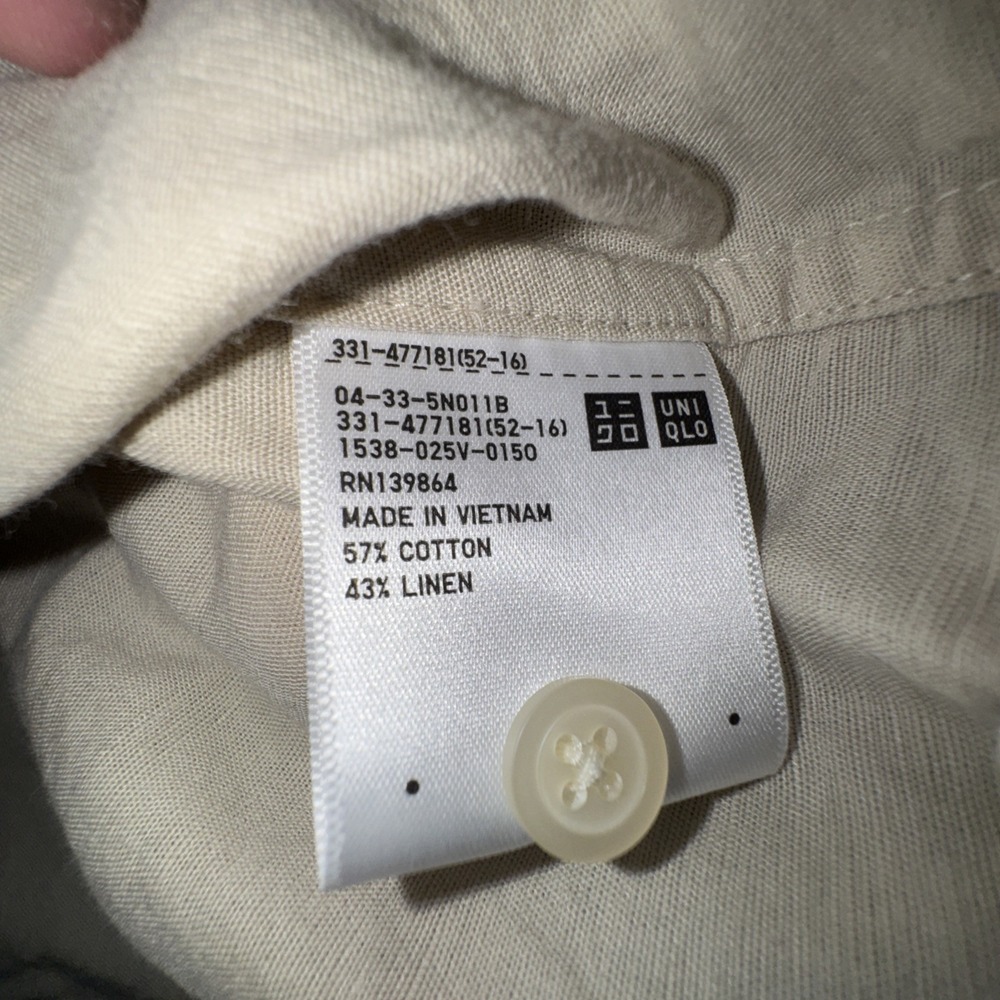 Uniqlo Mens Medium Beige Short-Sleeve Button-Up Shirt Cotton Linen Blend - Picture 4 of 5